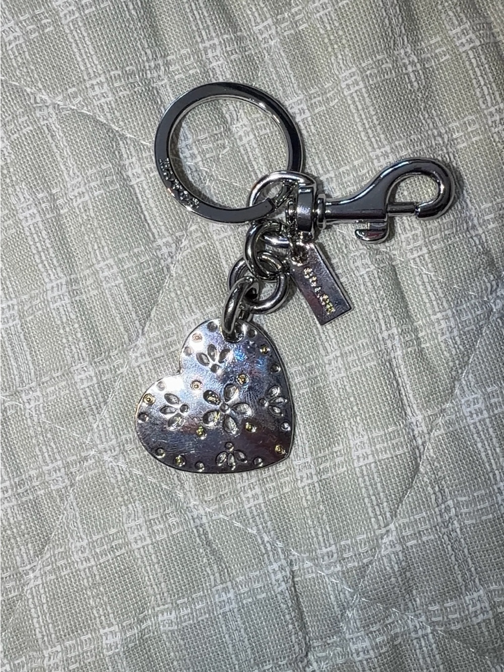 Coach Silver Heart Keychain Card Holder Charm